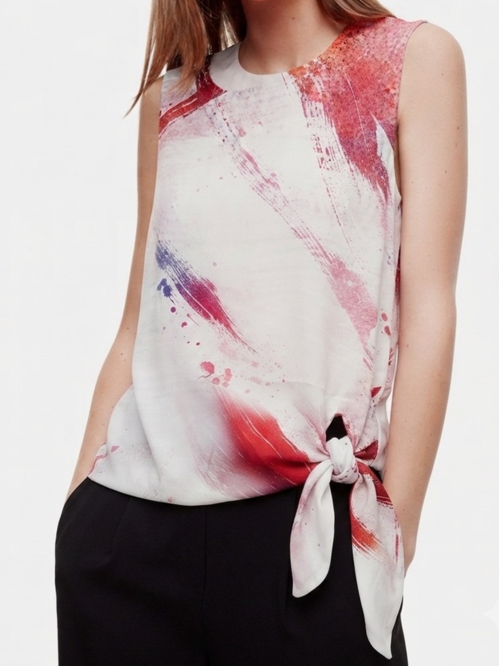 Babaton NWOT Hopkins Blouse Multi Coloured Sleeveless Side Tie Size S